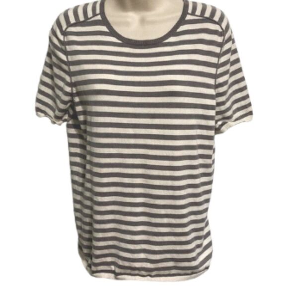 TALBOTS SILK Striped Gray White Short Sleeve Sweater Women's Medium - Picture 2 of 13